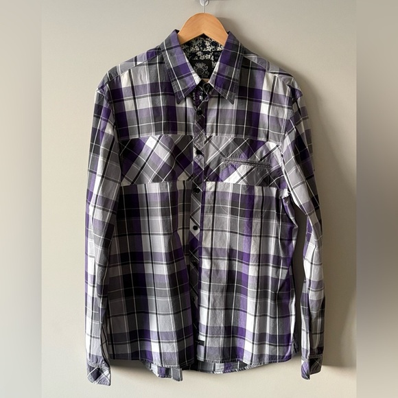 English Laundry Purple and Gray Plaid Shirt - Picture 1 of 5
